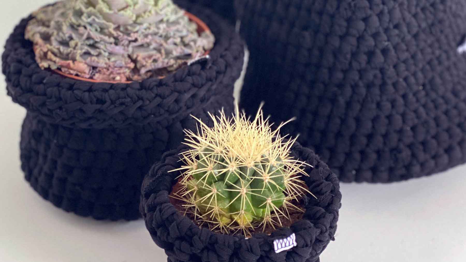 Asmuss Crocheted Pot Plant Covers Baskets from repurposed t-shirts