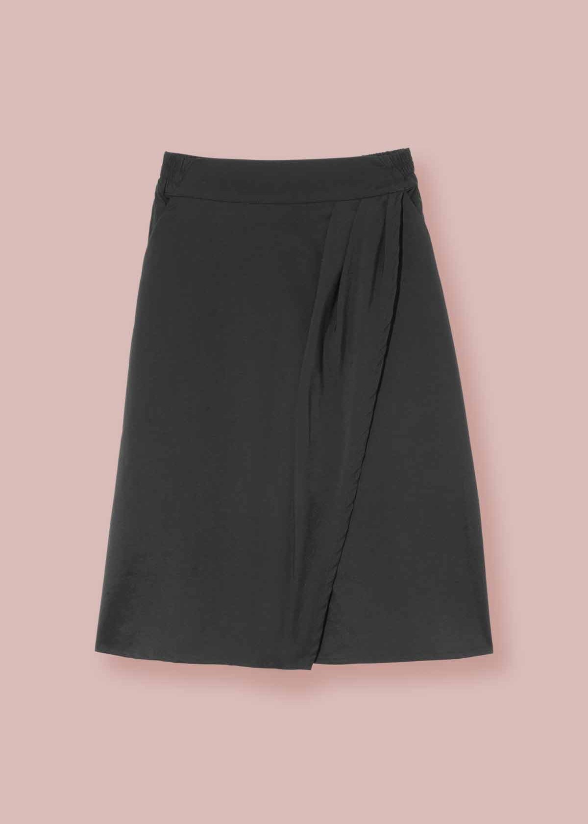 Front of the Evie Wrap Skirt showing the pleat details