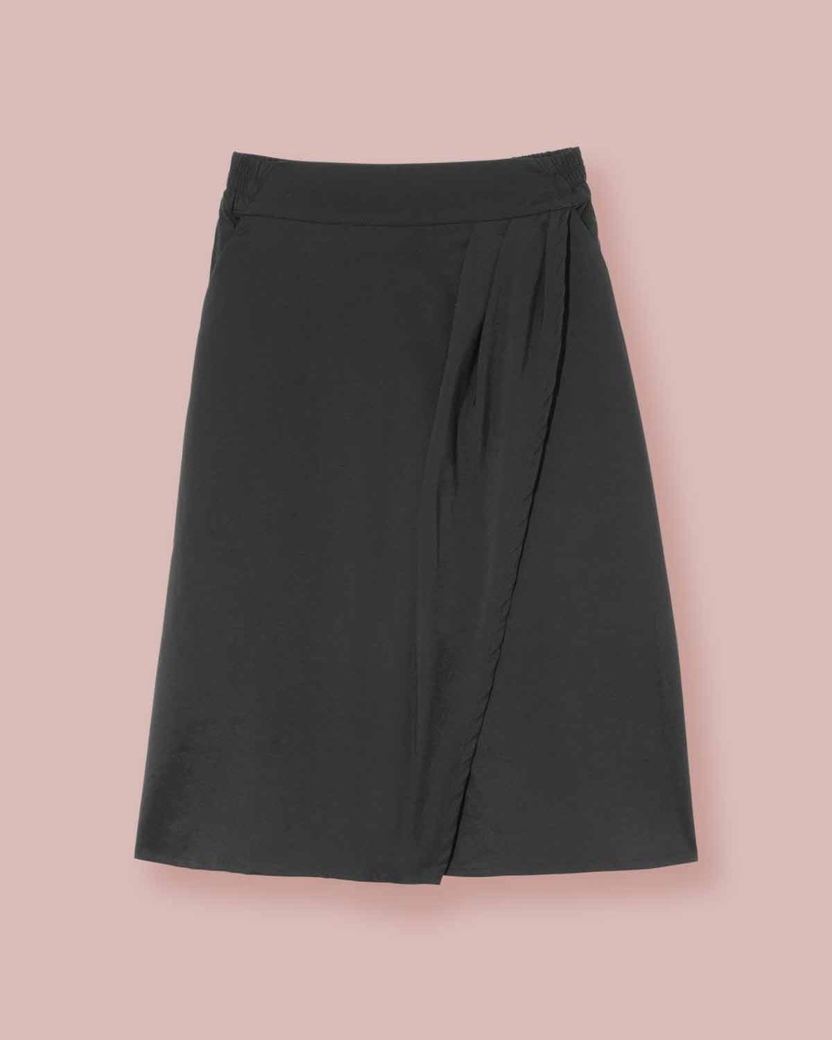 Front of the Evie Wrap Skirt showing the pleat details