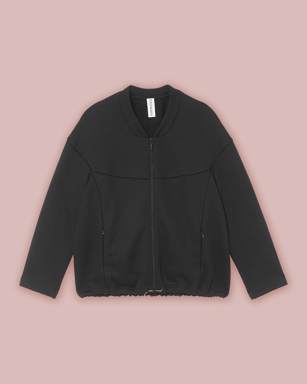 Flat front view of the Asmuss Hepworth Zip Through Sweatshirt with side pockets and drawstring hem