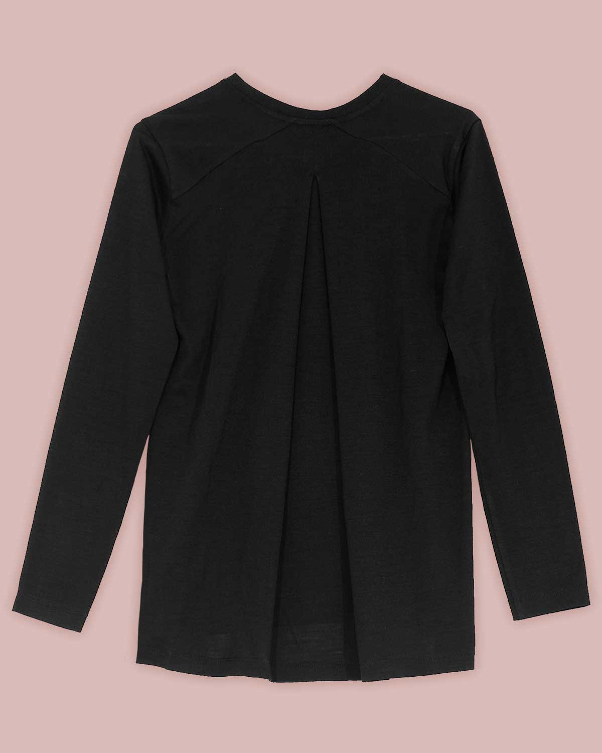 Inverted Pleat Long Sleeve T-shirt in Black