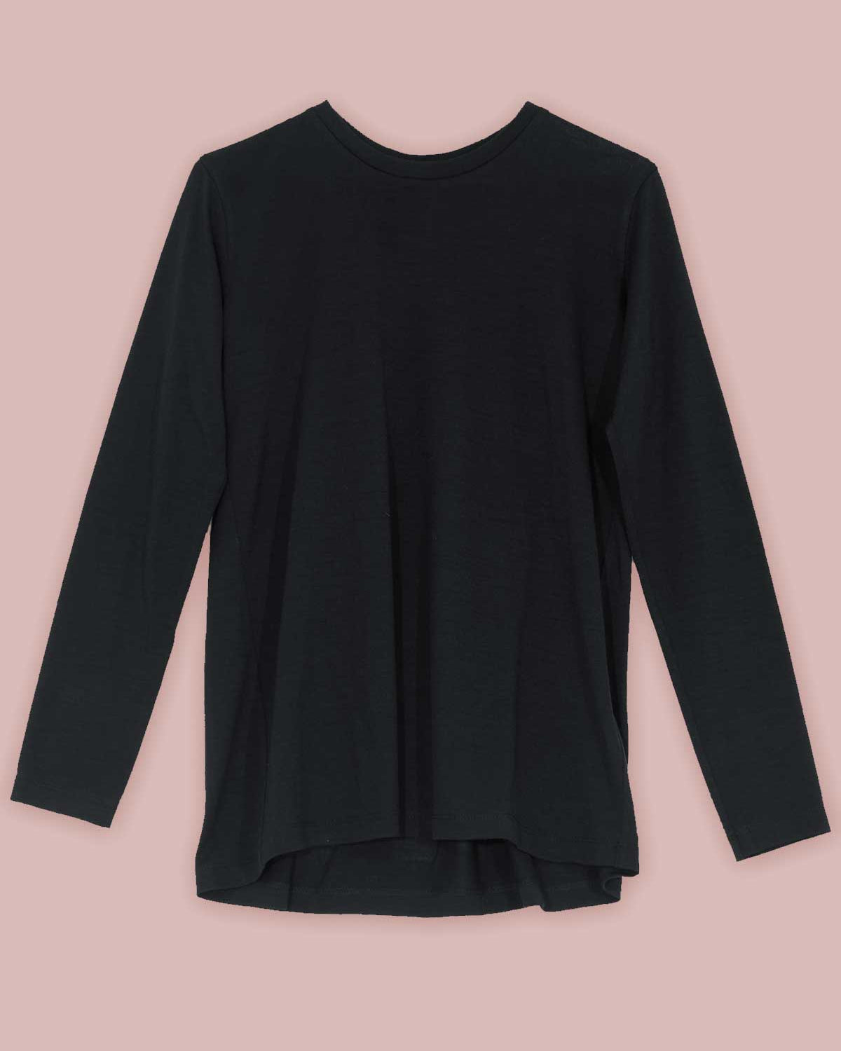 Inverted Pleat Long Sleeve T-shirt in Black