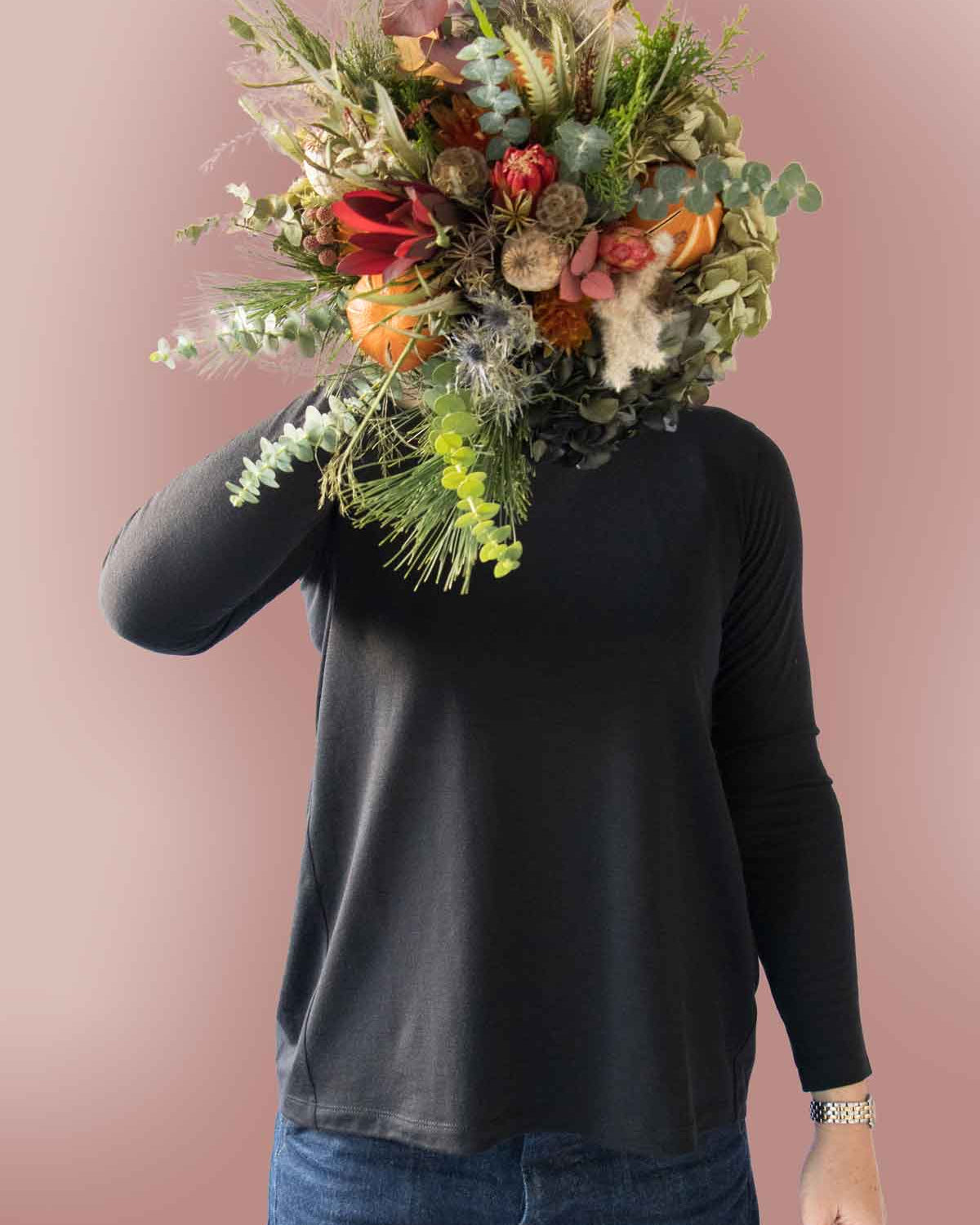 Inverted Pleat Long Sleeve T-shirt in Black