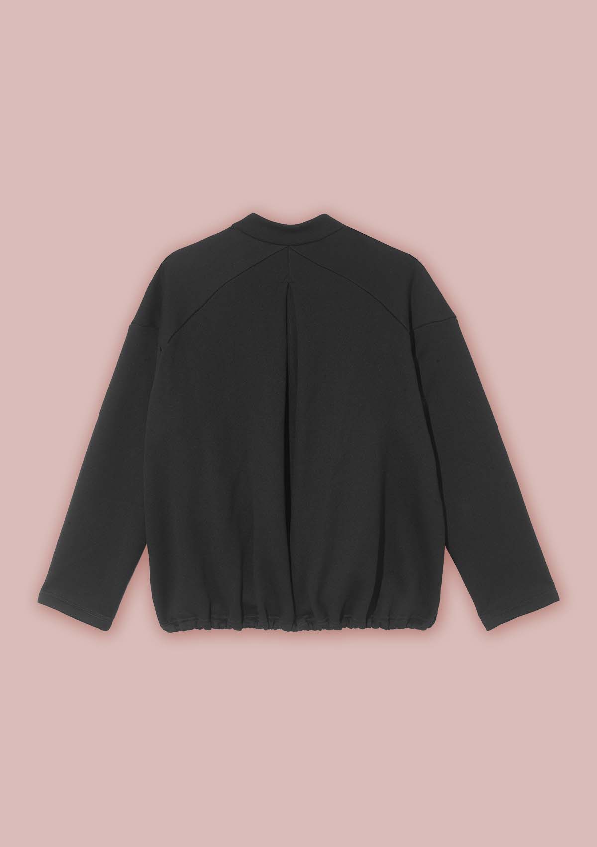 Flat back view of the Asmuss Hepworth Zip Through Sweatshirt with inverted pleat detail and drawstring hem
