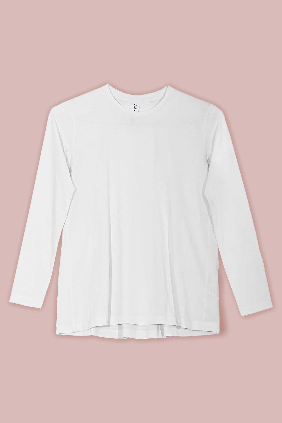 Inverted Pleat Long Sleeve T-shirt in White