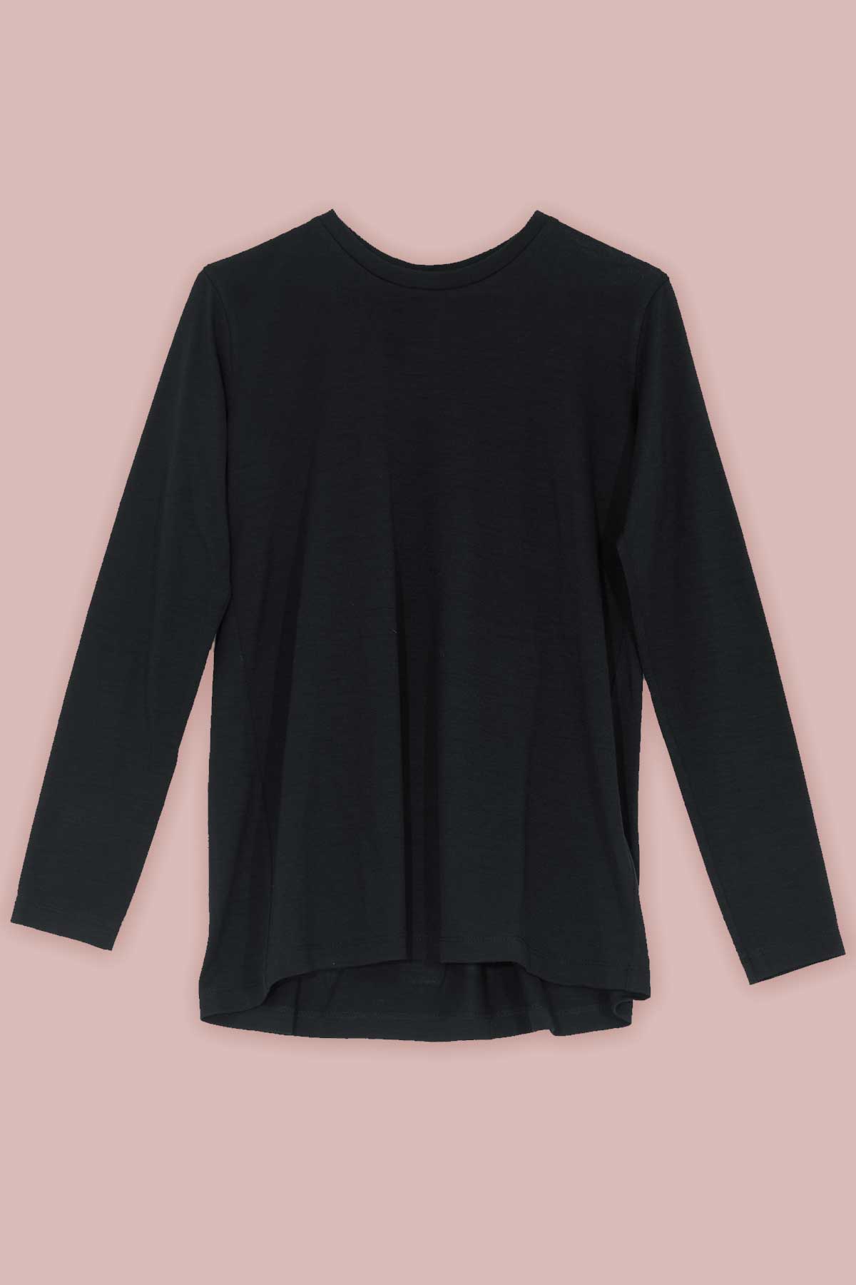 Inverted Pleat Long Sleeve T-shirt in Black