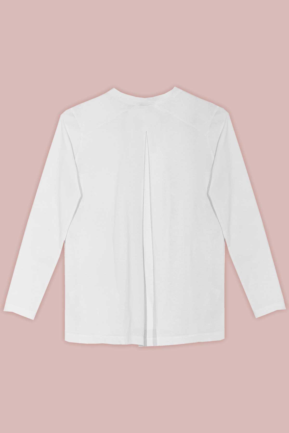 Inverted Pleat Long Sleeve T-shirt in White